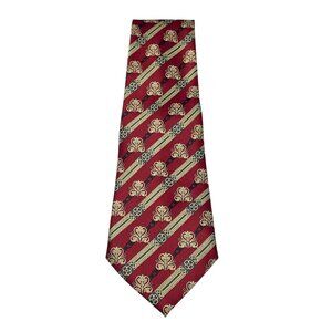 Rene Chagal Men's Burgundy & Gold Fleur-de-Lis Stripe Necktie